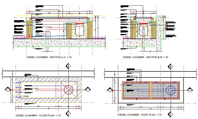 Diesel chamber detail plan and section drawings