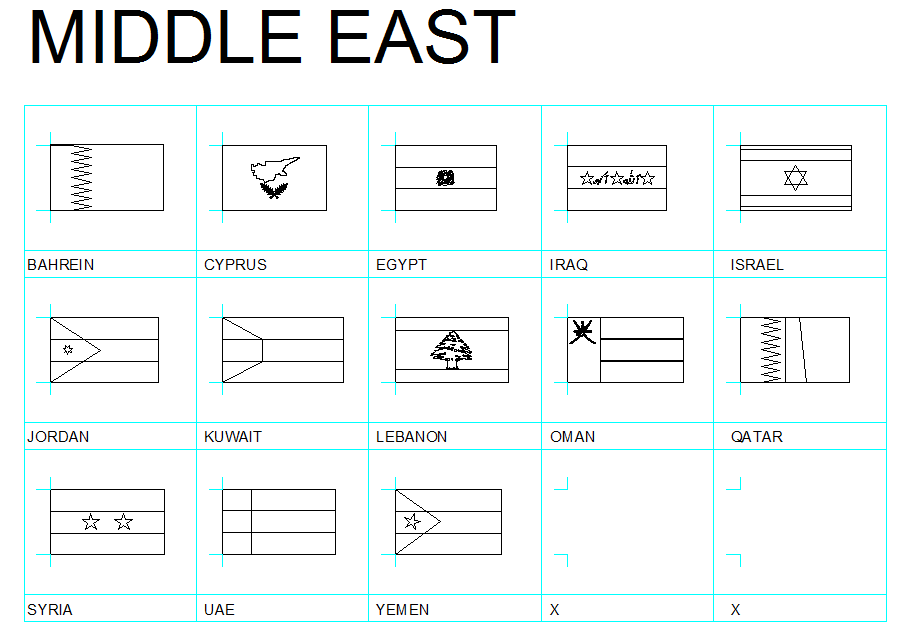 Different Countary Flag Center Sign Block Detail