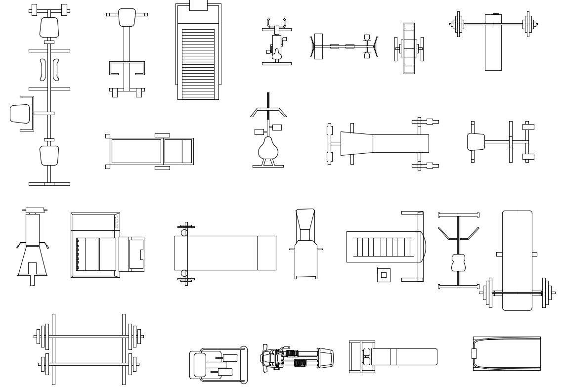 Different Gym Equipment AutoCAD Block Elevation Design