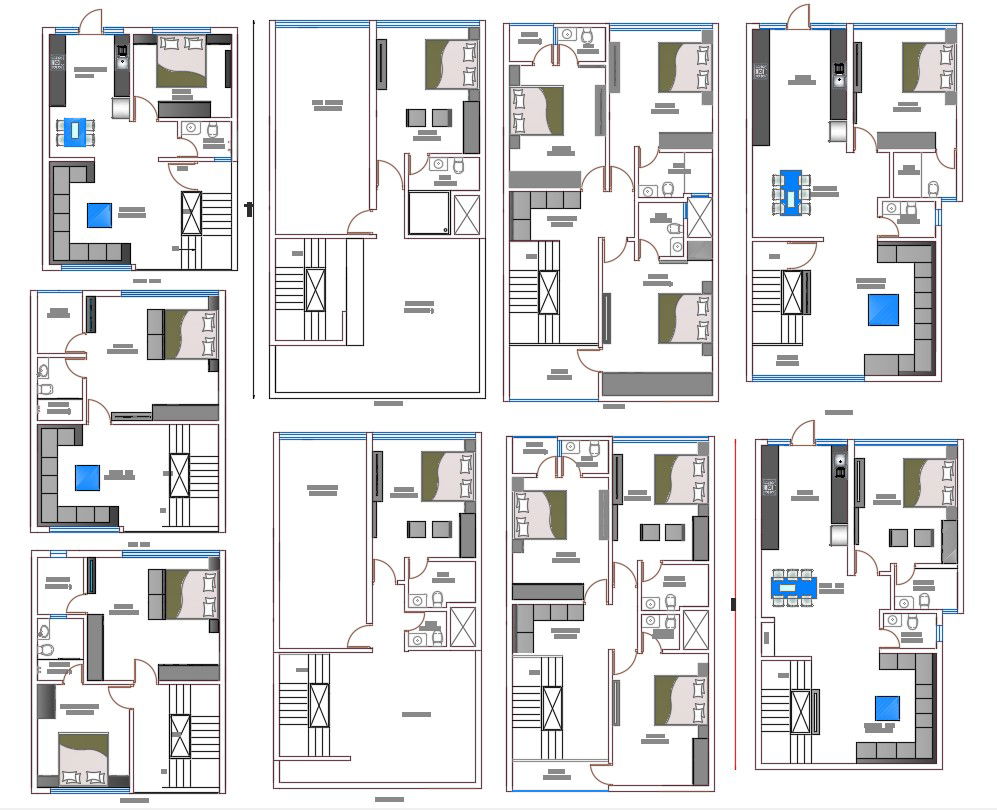 Different Type Of Row House Plan With Furniture Layout AutoCAD File