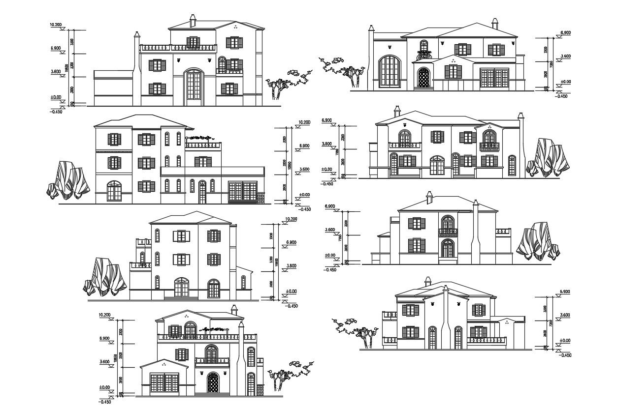 Visits Show Traditional House Elevation Types in AutoCAD Format