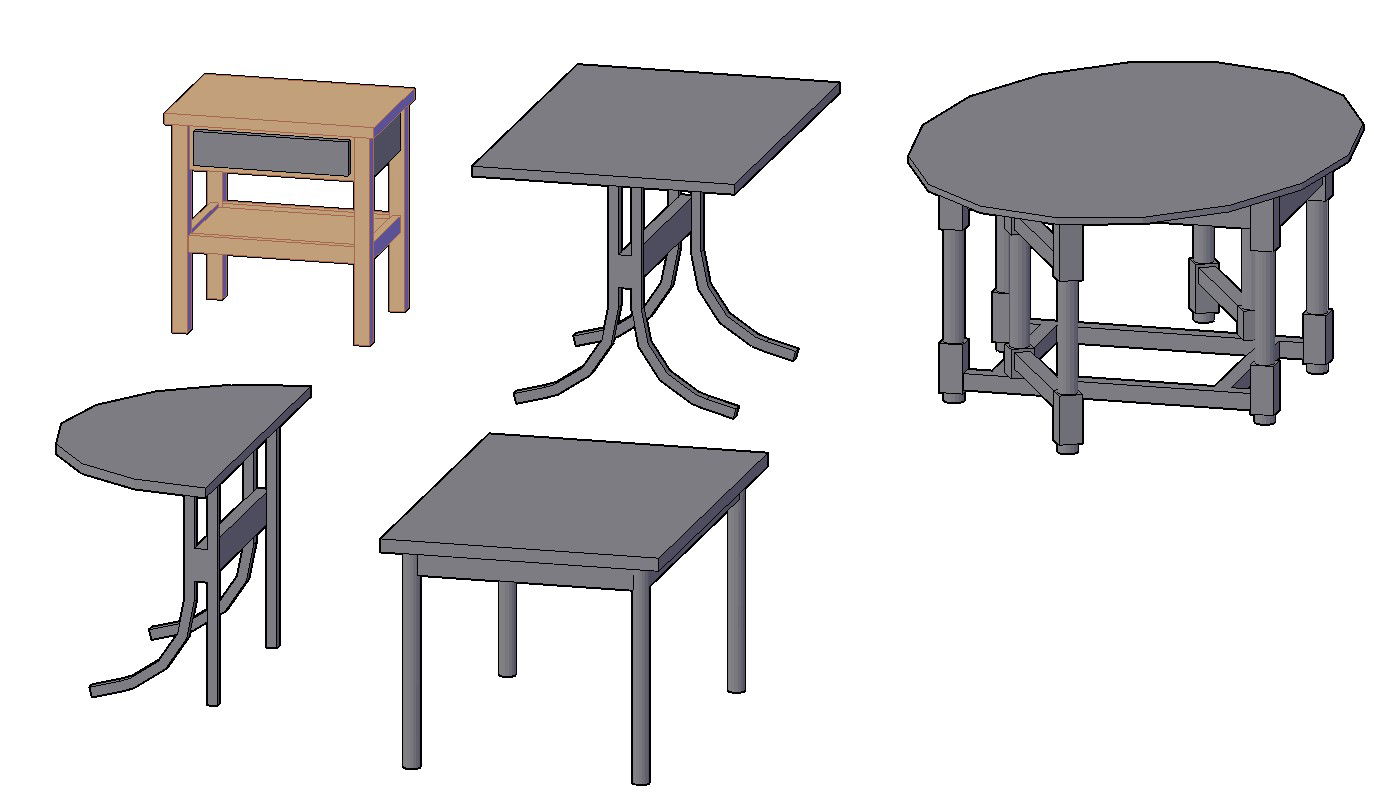 Different Types Of Wooden And MS Table 3D Design AutoCAD File
