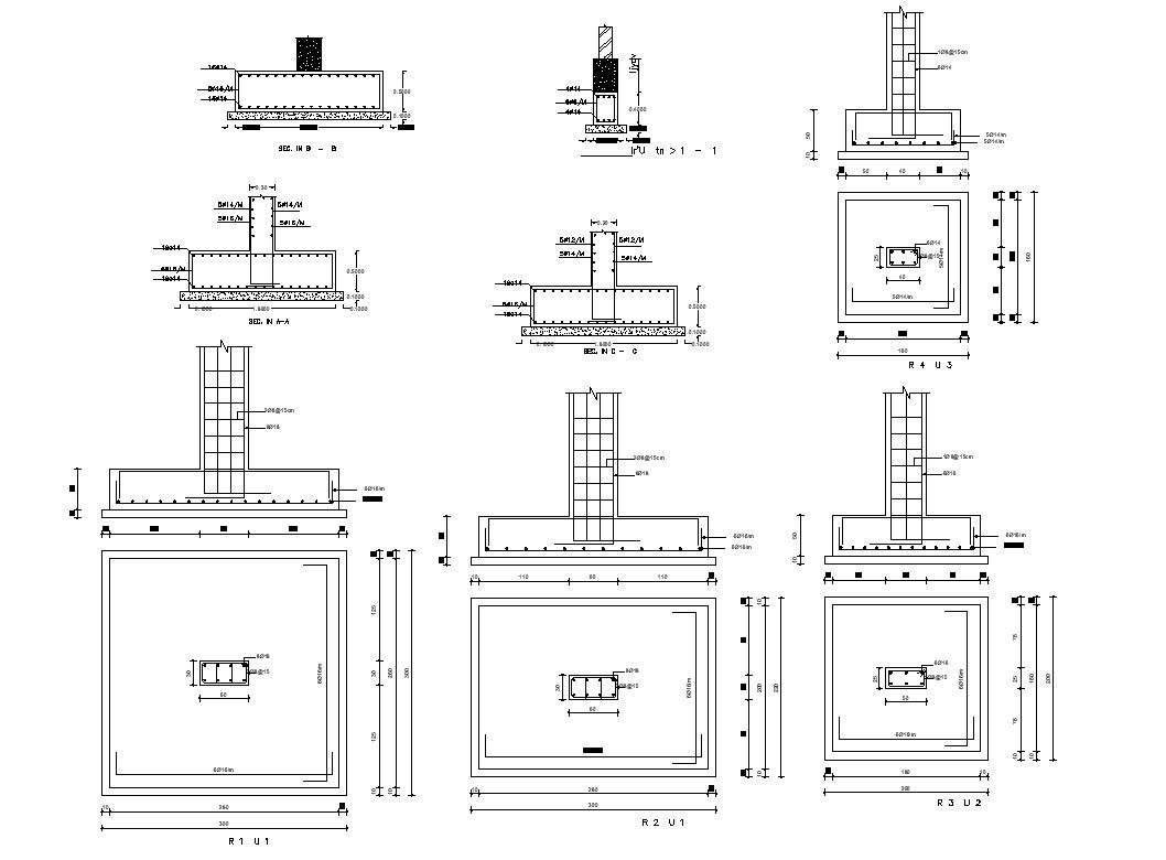 Different Types Of Structural Column Footing Design AutoCAD File