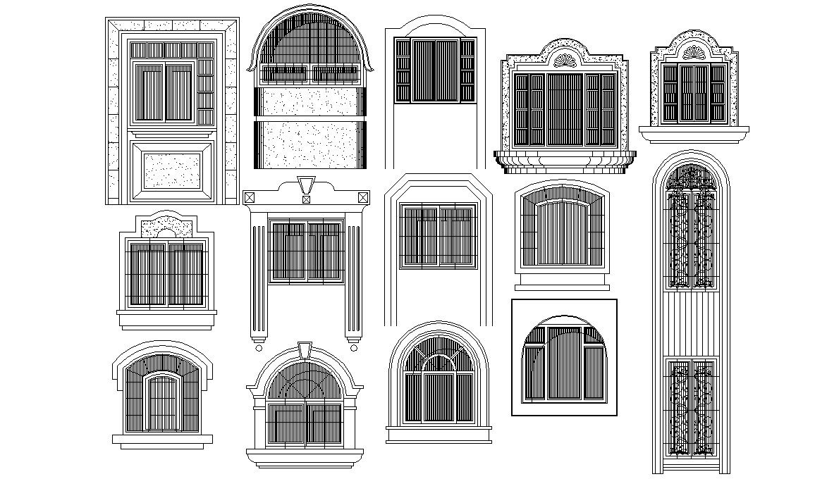 Different Window Blocks Design Elevation Drawing