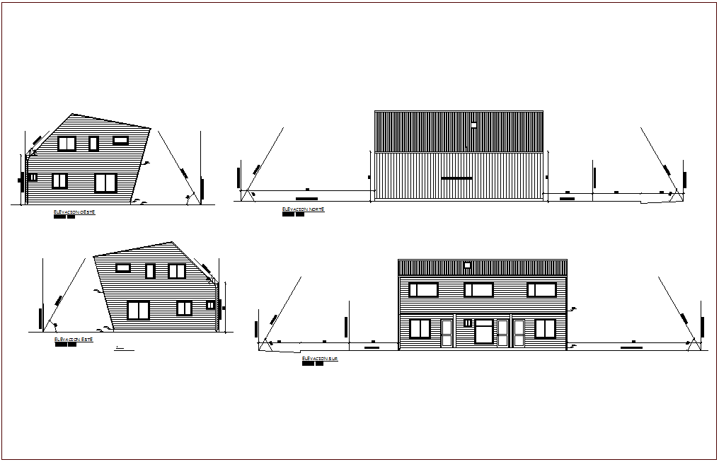 Different axis elevation view for apartment building dwg file
