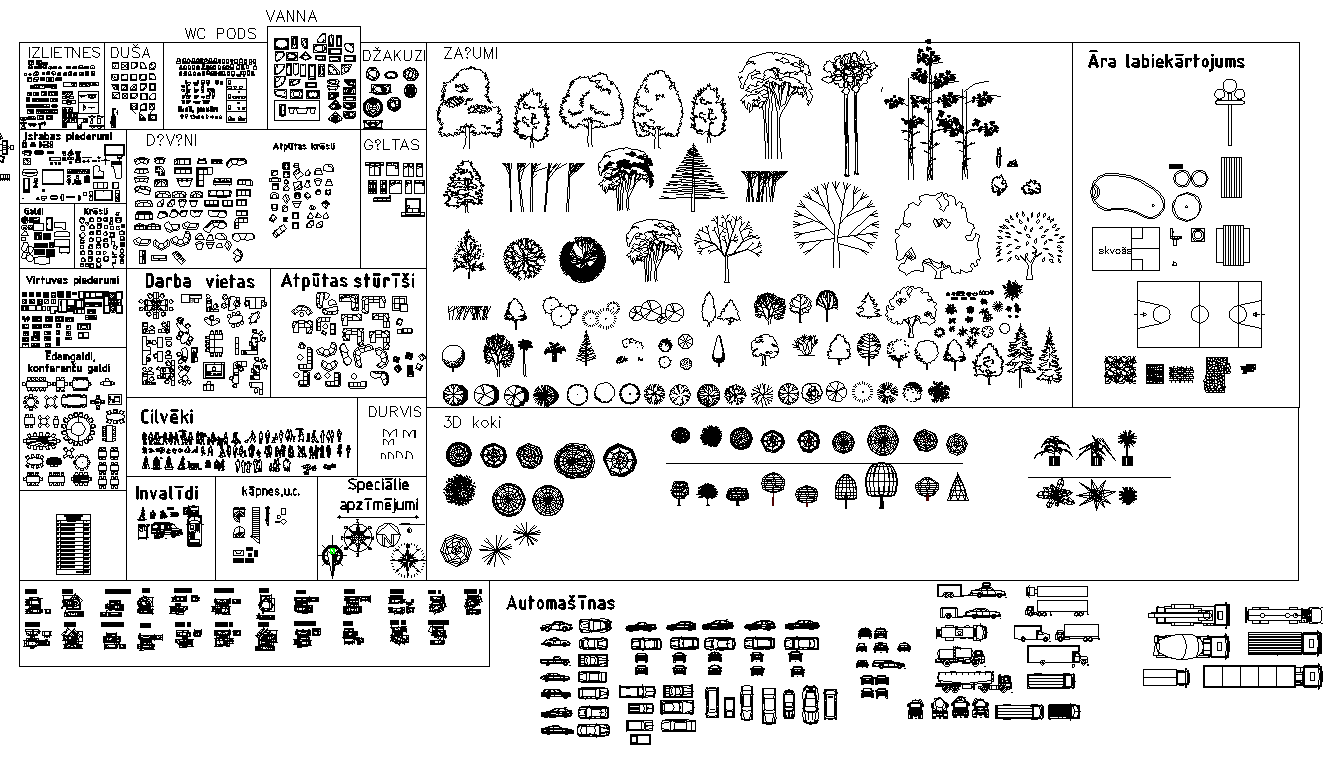 Different civil CAD logo and symbol list 2d view layout file