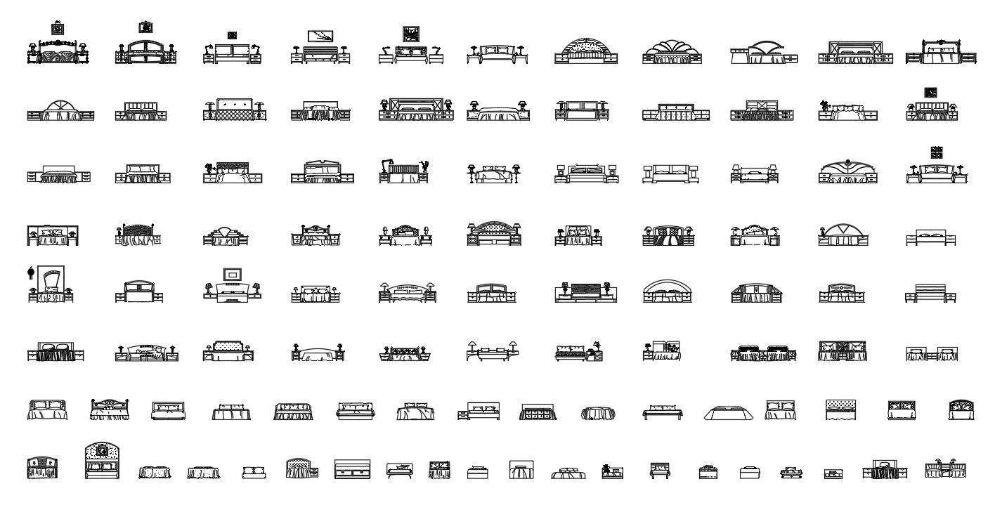 Different designs of double beds and single beds CAD Block For Dwg File