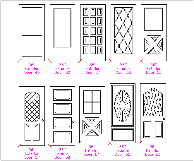 Different door design view with different size door block dwg file