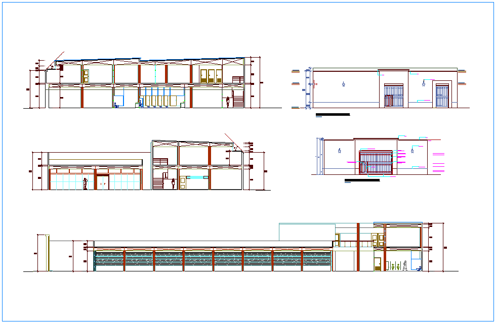 Different elevation and section view of industrial plant dwg file