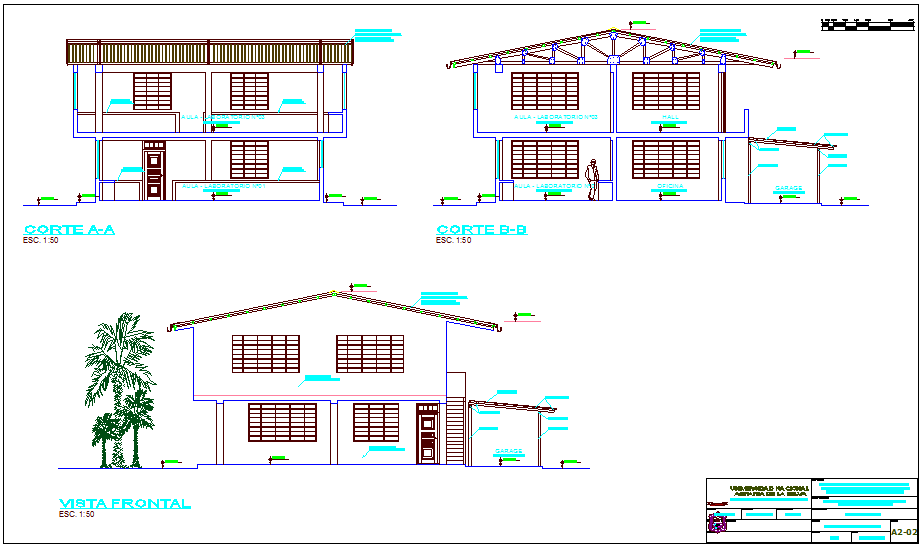 Different elevation and section view of laboratory dwg file