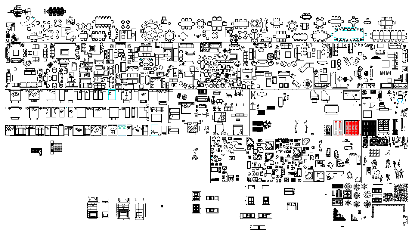 Different furniture blocks CAD structure detail 2d view layout file