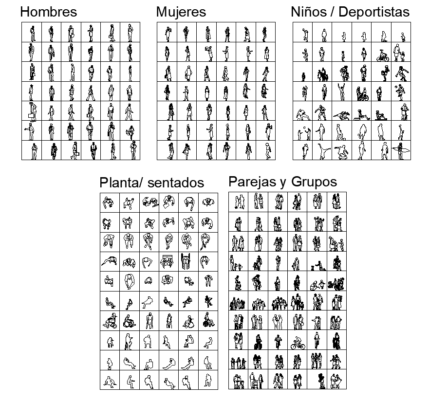 Different people blocks 2d view layout dwg file