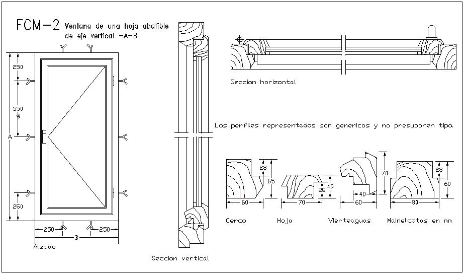 Different profile view of door with sectional view dwg file