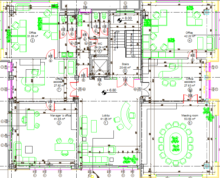 Different seating area in office dwg file