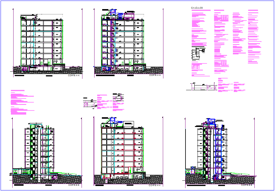 Different section view of office with calculus dwg file