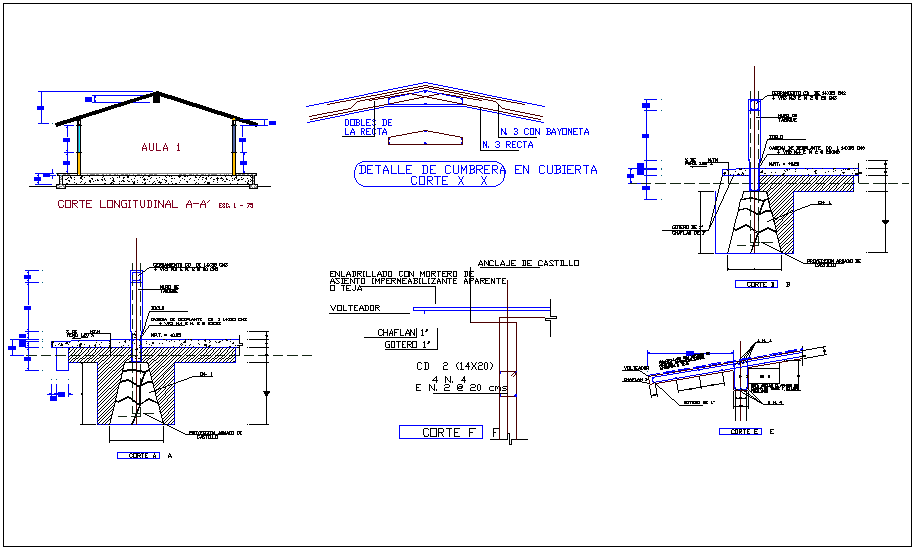 Different section view with structural view for classroom dwg file