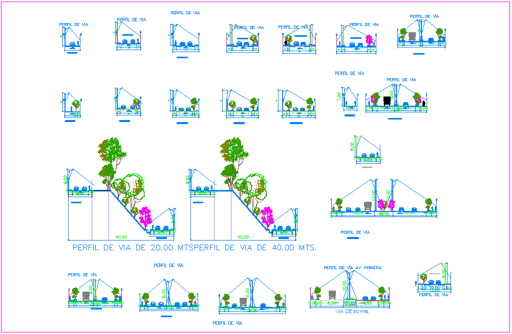 Different sectional elevation view with road profile dwg file