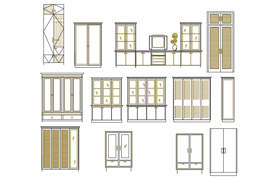 Different sizes of cupboard plan detail dwg