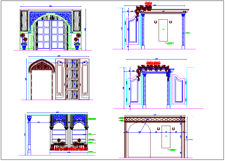 Different types design view of door in Islamic art dwg file