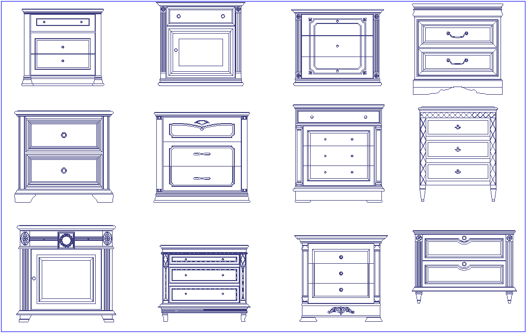 Different types of cup board design with elevation of furniture view dwg file