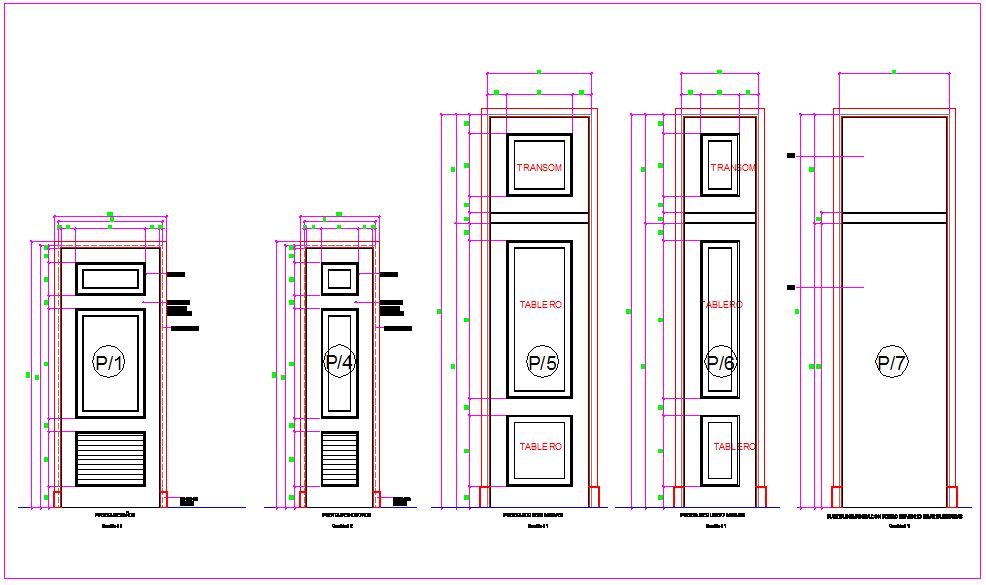 Different usages door view with dimension
