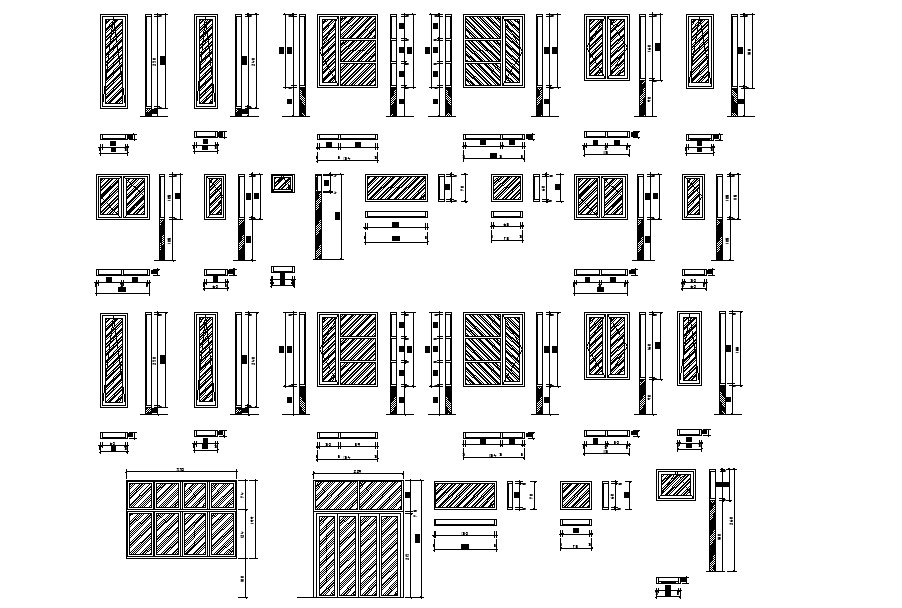 Different Size Of Window Plan And Elevation AutoCAD File