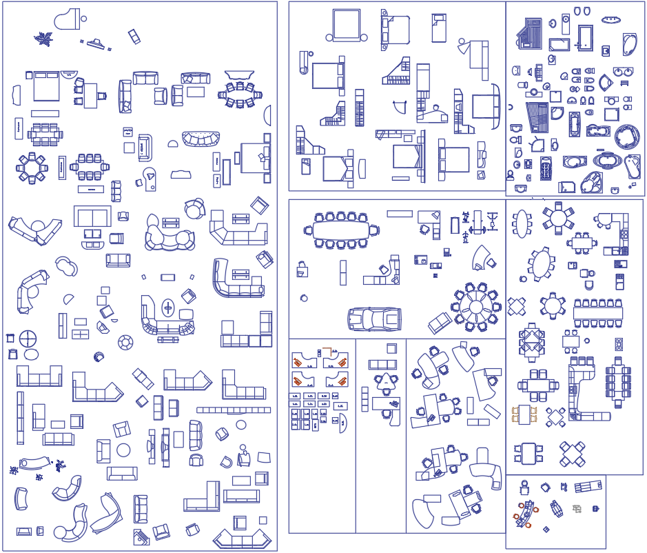 Different Type Of Furniture Unit 2D Views CAD Block Layout In DWG File