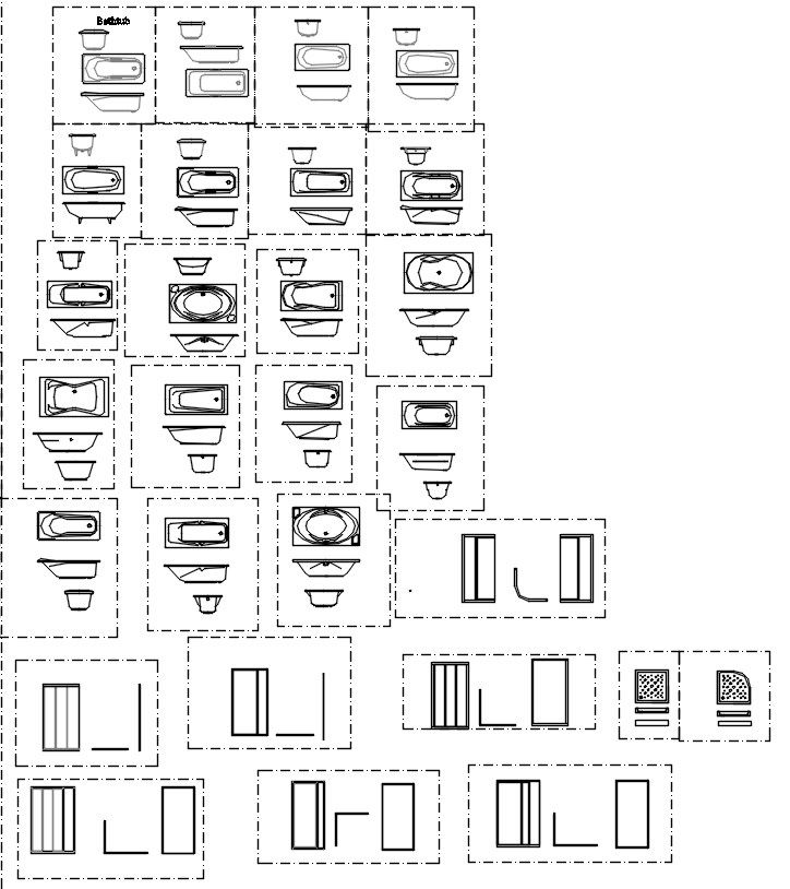 Different bathtub design blocks in AutoCAD 2D drawing, CAD file, dwg file