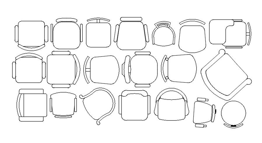 Different design of chairs in detail AutoCAD drawing, dwg file, CAD file