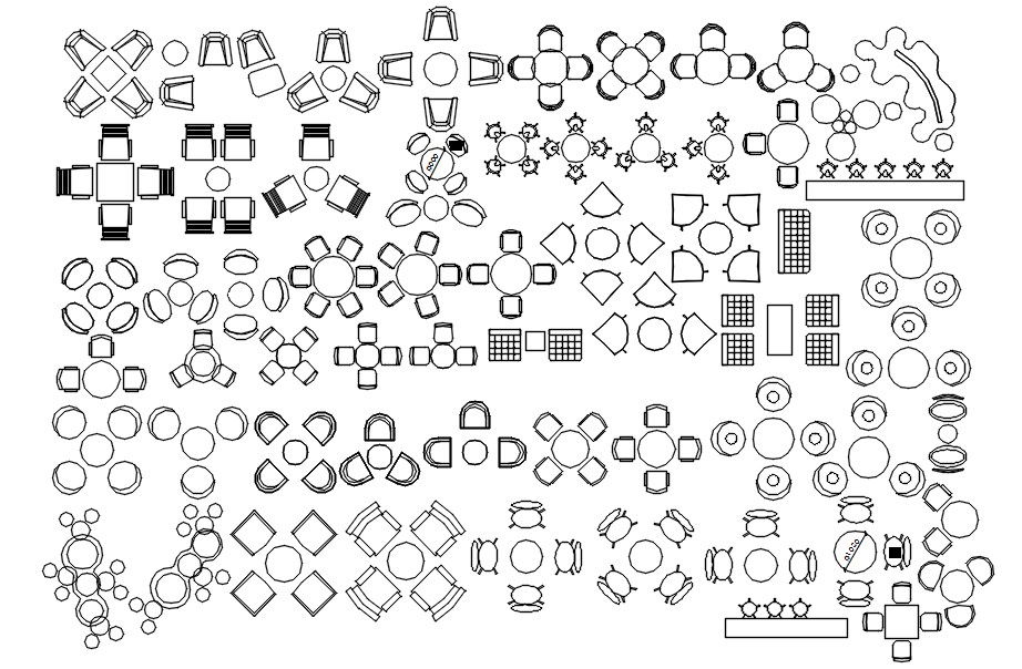 2D AutoCAD Dining Table Blocks with Unique Design File