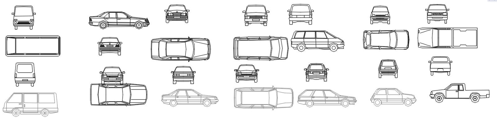 Different designs of car blocks in AutoCAD 2D drawing, CAD file, dwg file