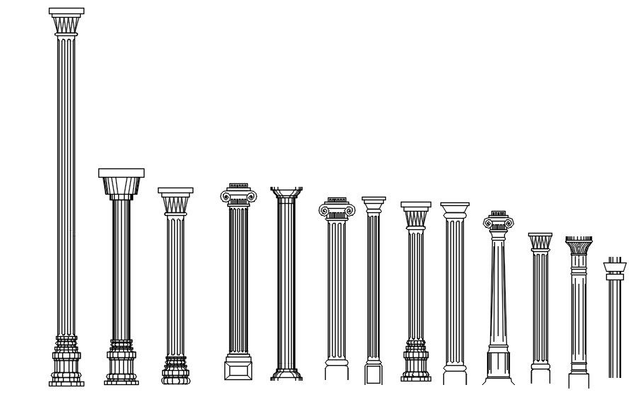 Different designs of pillars in detail AutoCAD drawing, dwg file, CAD file