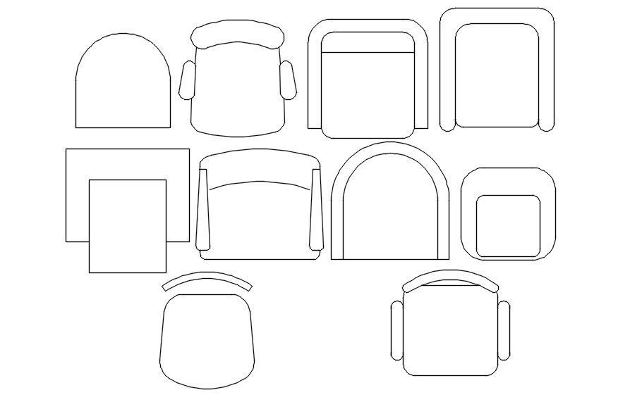 2D Sofa Chair Blocks in AutoCAD DWG for Interior Design