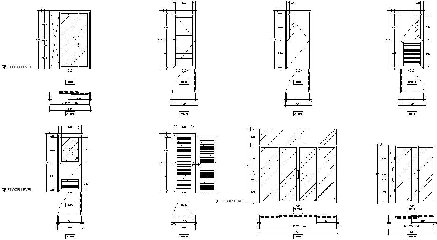 Different door design in AutoCAD 2D, CAD file, dwg file