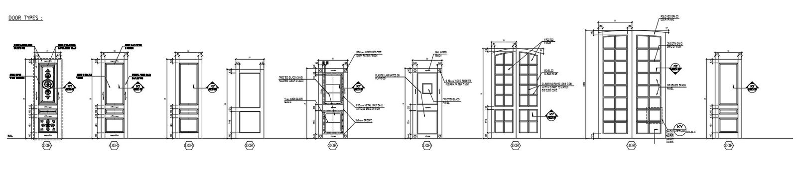 Different door designs in AutoCAD 2D drawing, dwg file, CAD file