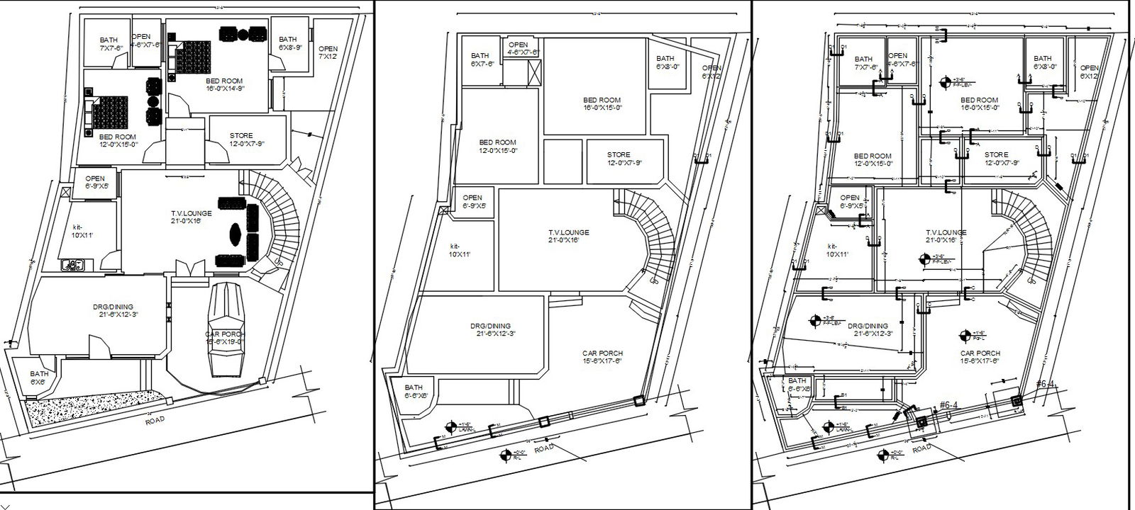 Ground floor plan designs in AutoCAD 2D drawing set