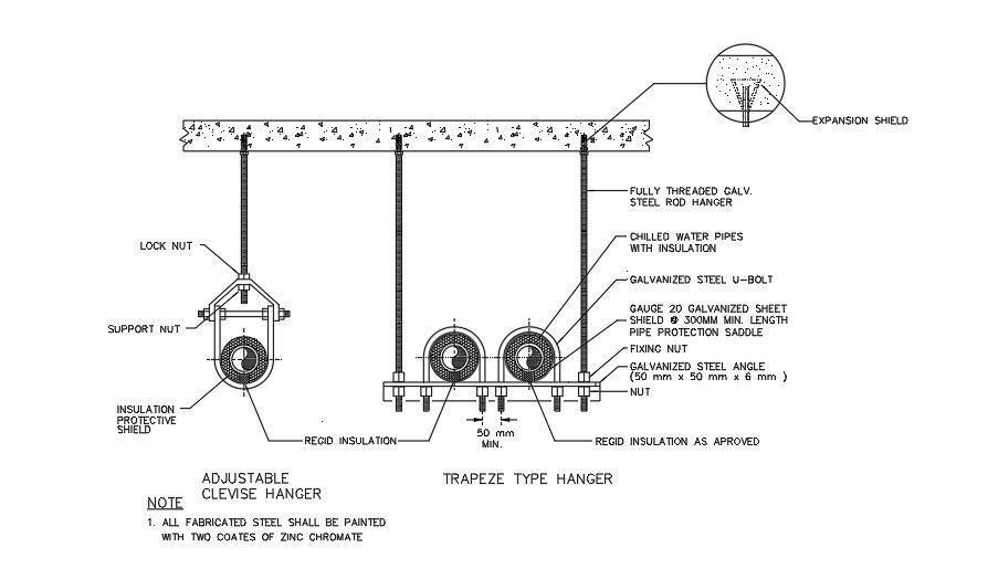 Different kind of hanger drawing is given in this AutoCAD file