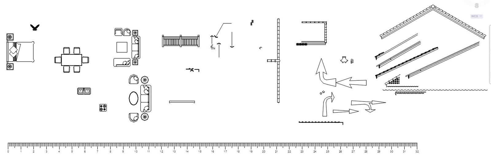 Different objects CAD blocks in AutoCAD drawing, CAD file, dwg file