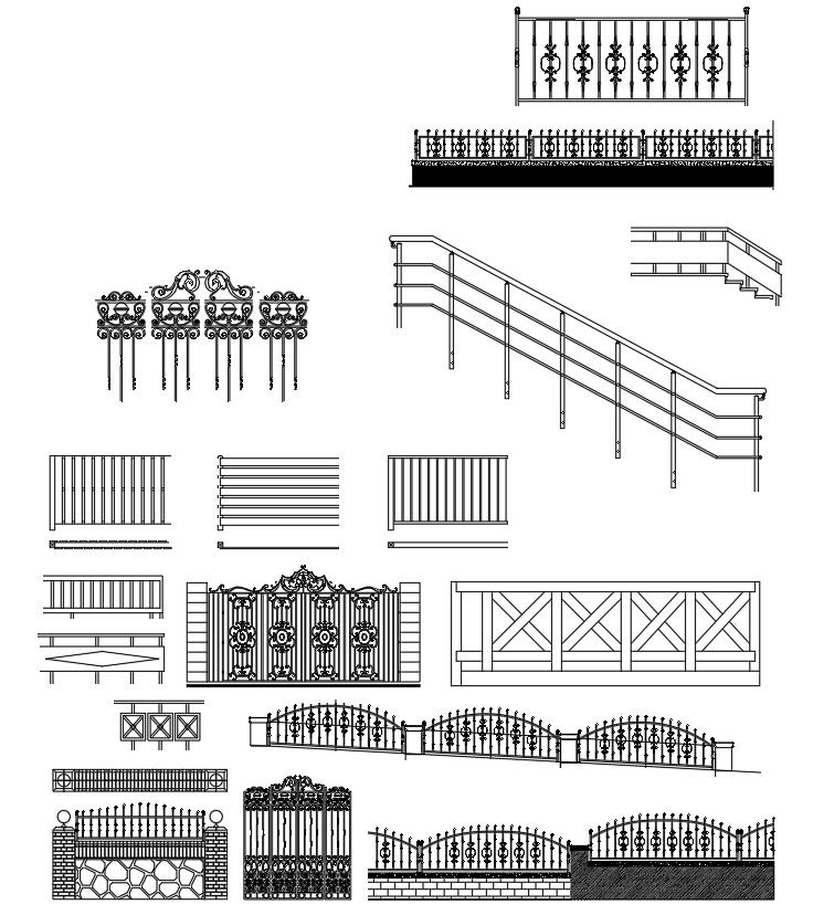 Different pattern of railing CAD blocks in AutoCAD 2D drawing, dwg file, CAD file