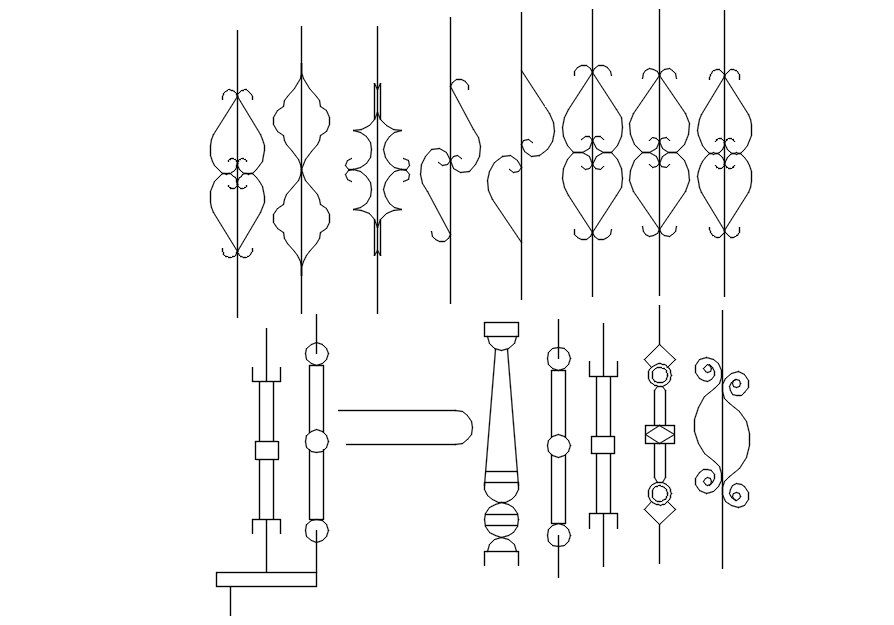 Different patterns of railing in detail AutoCAD drawing, dwg file, CAD file