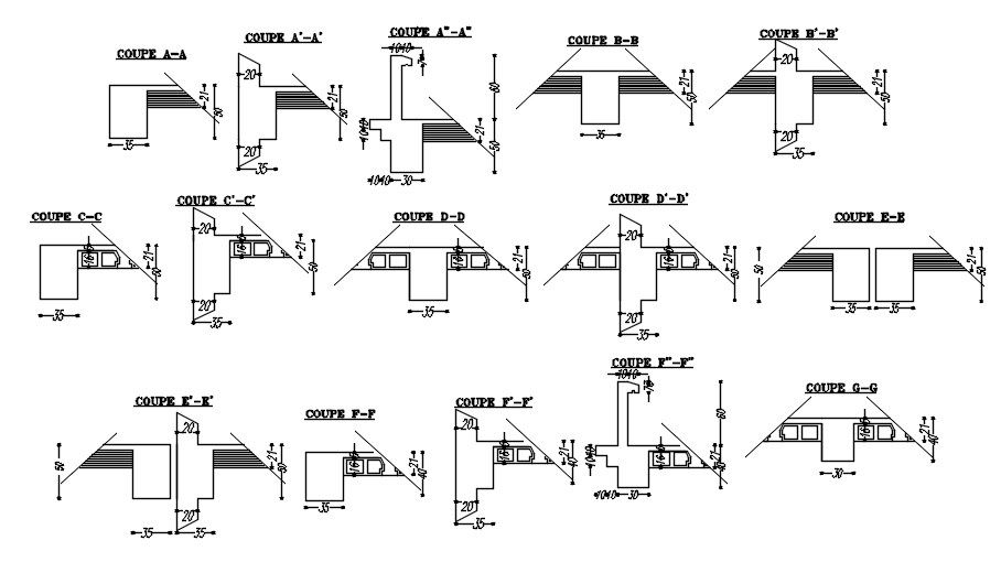 Different section of structure design with formwork details in AutoCAD 2D drawing, CAD file, dwg file