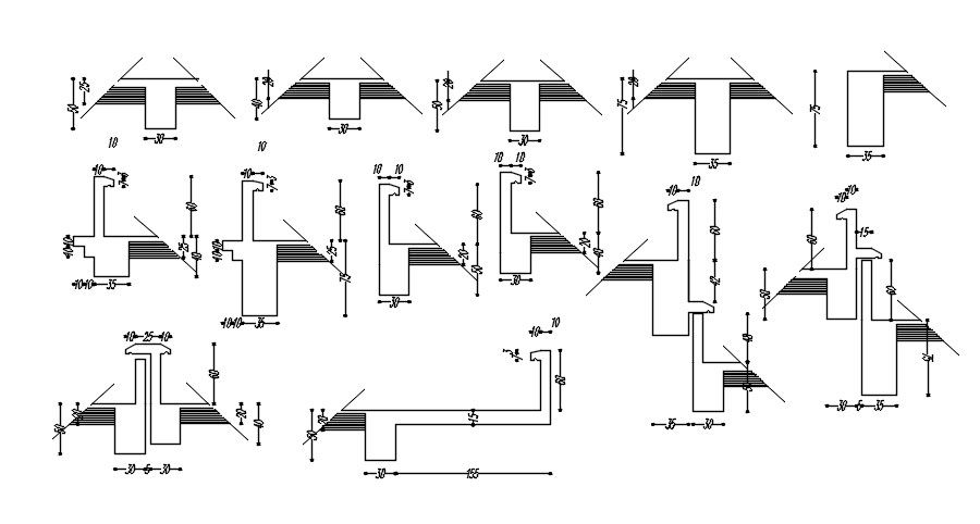 Different sections of coping formwork in detail AutoCAD 2D drawing, CAD file, dwg file