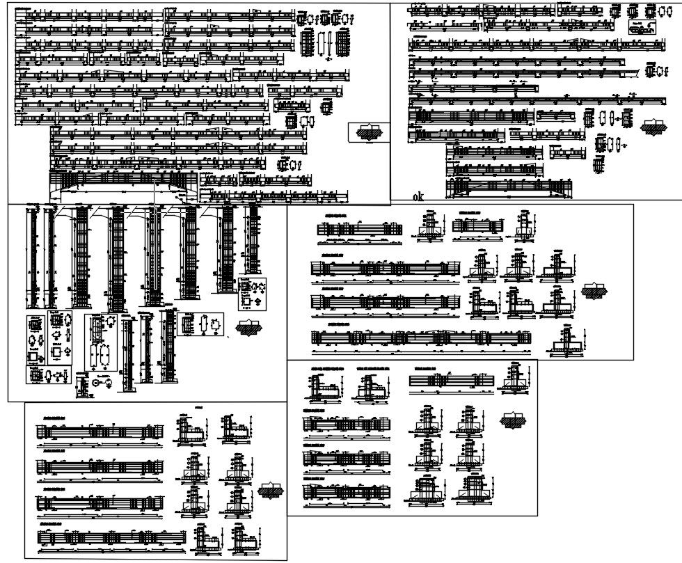 Different sections of footing, beam and pillars design in AutoCAD 2D drawing, CAD file, dwg file