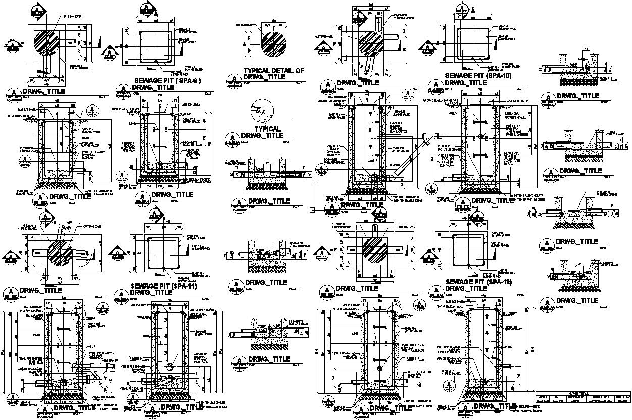 Different sections of manhole with detail AutoCAD drawing