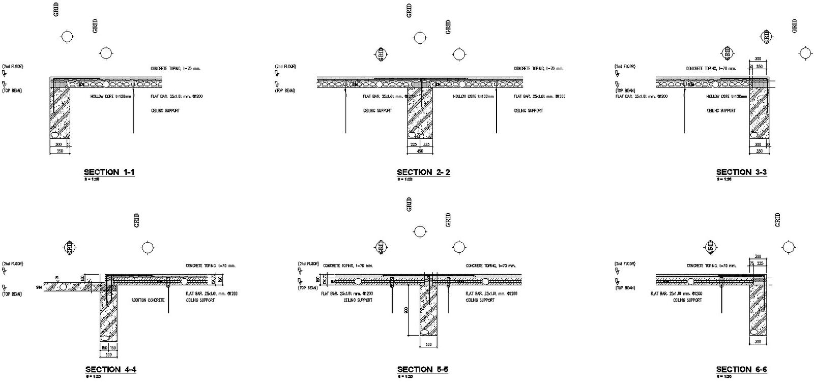 Different sections of wall with detail AutoCAD drawing