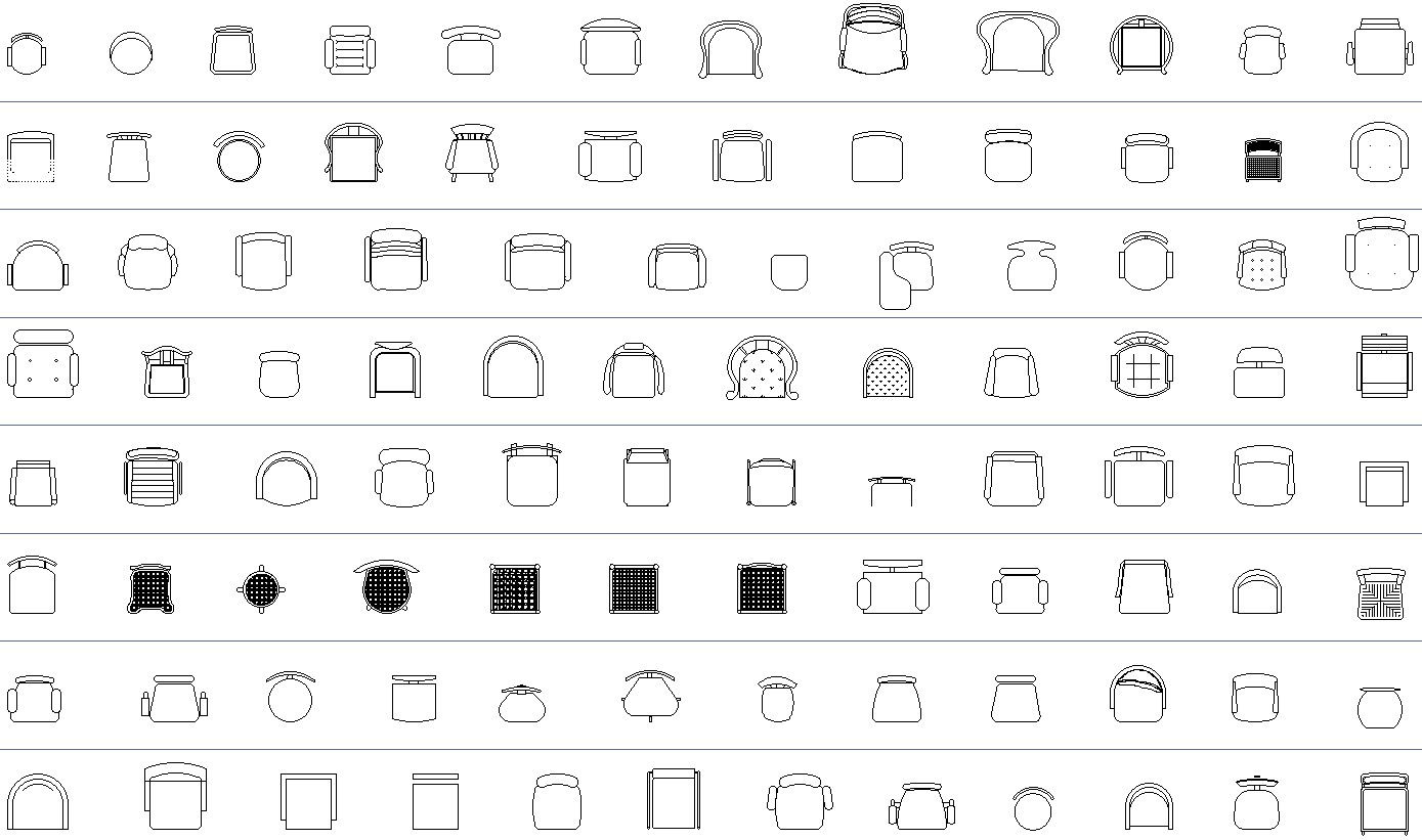 Different shape chairs 2d blocks, autocad files, dwg format , cad drawing