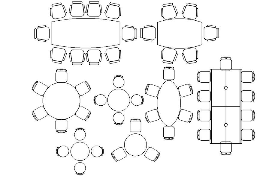 Different shapes dining table design in AutoCAD drawing, CAD file, dwg file