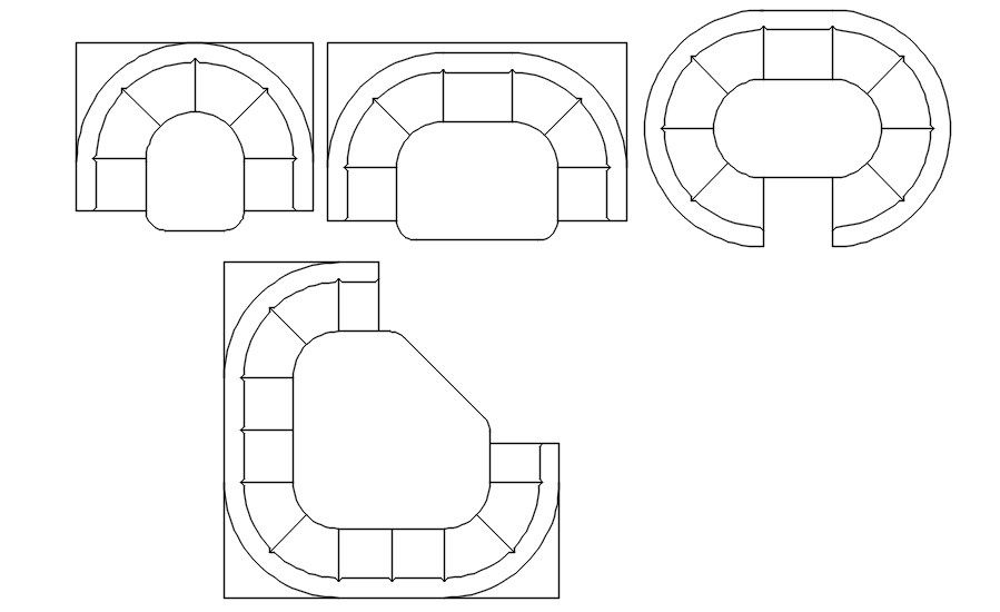 Different shapes of sofa in AutoCAD 2D, dwg fighle, AutoCAD file