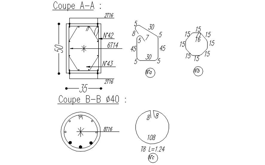 Different shapes of the column design with reinforcement details in AutoCAD 2D drawing, CAD file, dwg file