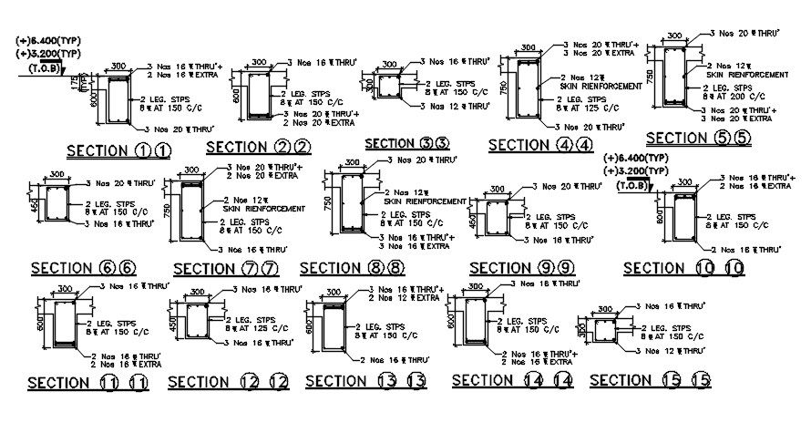 Different sized Beam -Cross section details. Download AutoCAD DWG file.